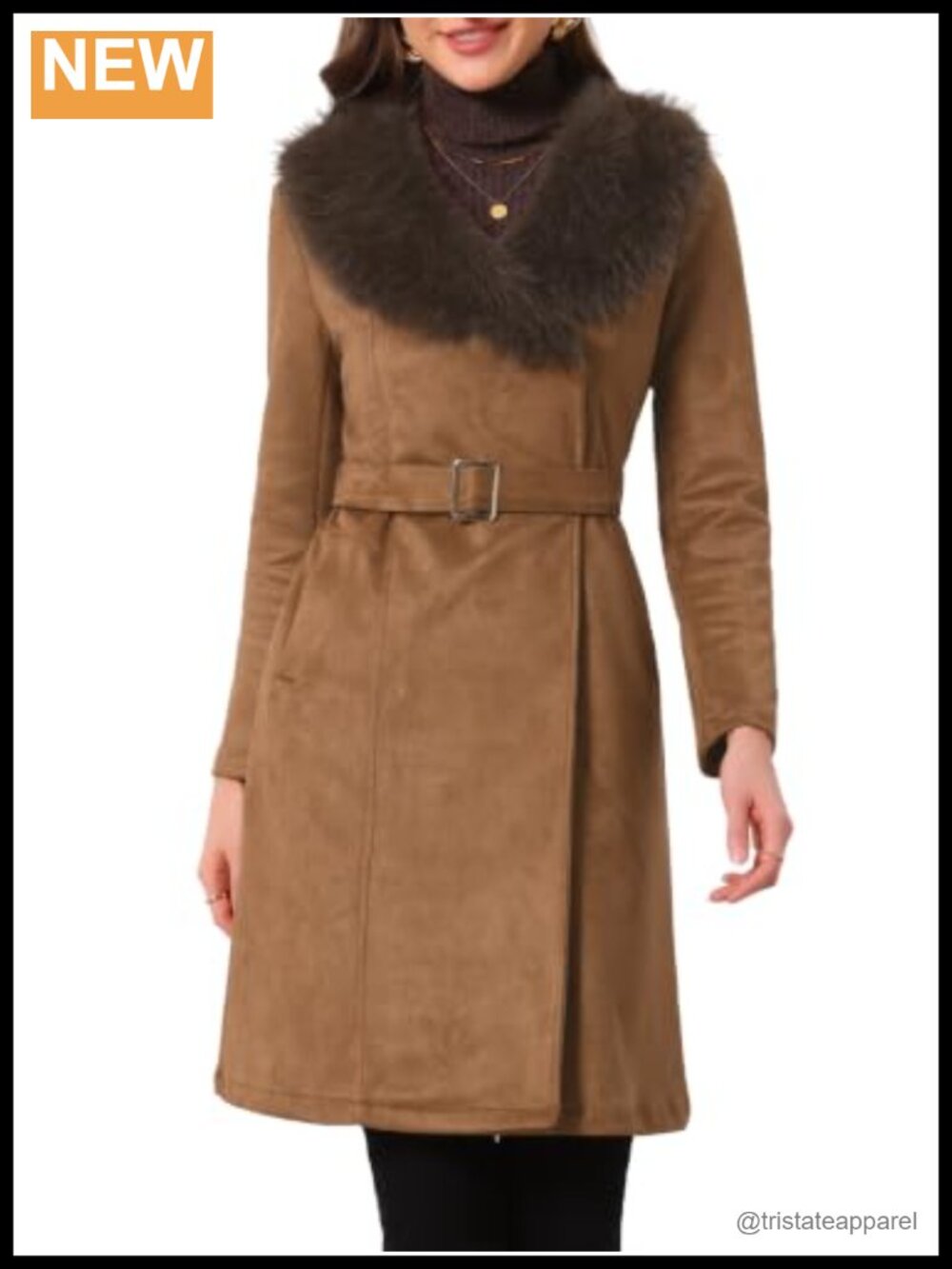 Faux Suede Trench Coat with Belt Winter Jacket